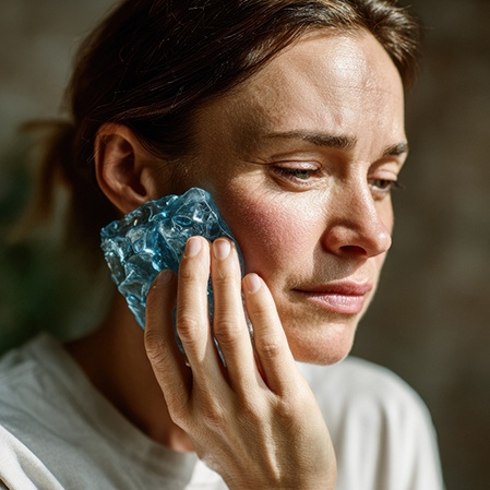 Person using a cold compress on their cheek