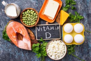 Table full of foods rich in vitamin D
